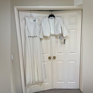 Tahari 2 PIECE Whit  Metallic DRESS & JACKET MOTHER OF BRIDE FORMAL COCKTAIL‎